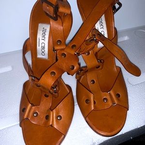 Brown Jimmy Choo Buckle sandal 4” heel